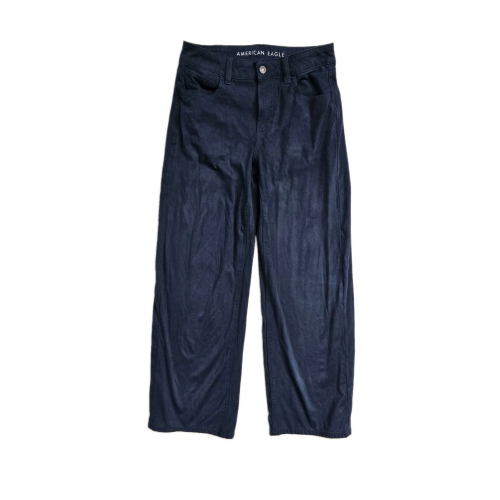American Eagle Pants Womens 6 Long Blue Velour Baggy Wide Leg High Rise
